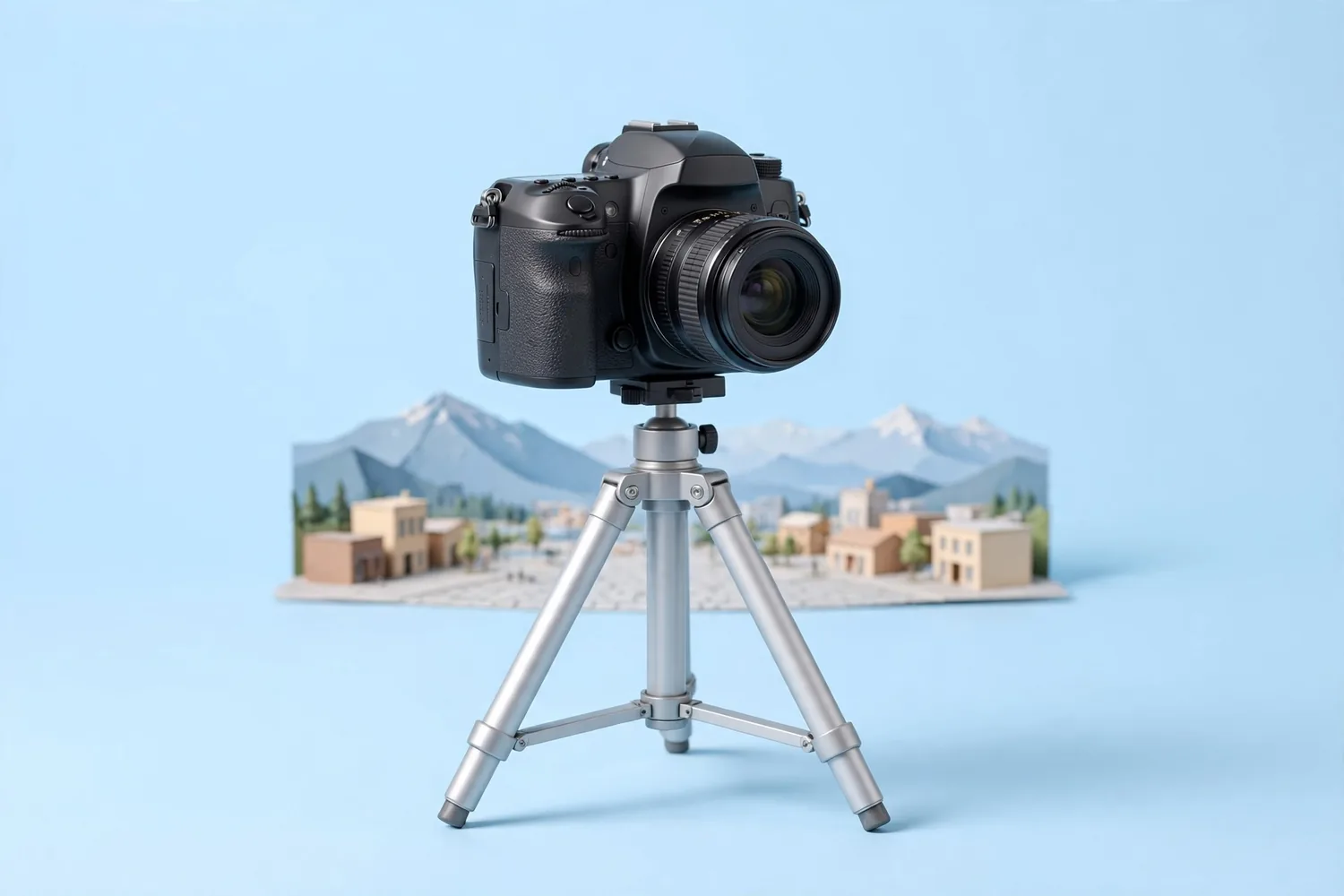 A camera in a city plaza