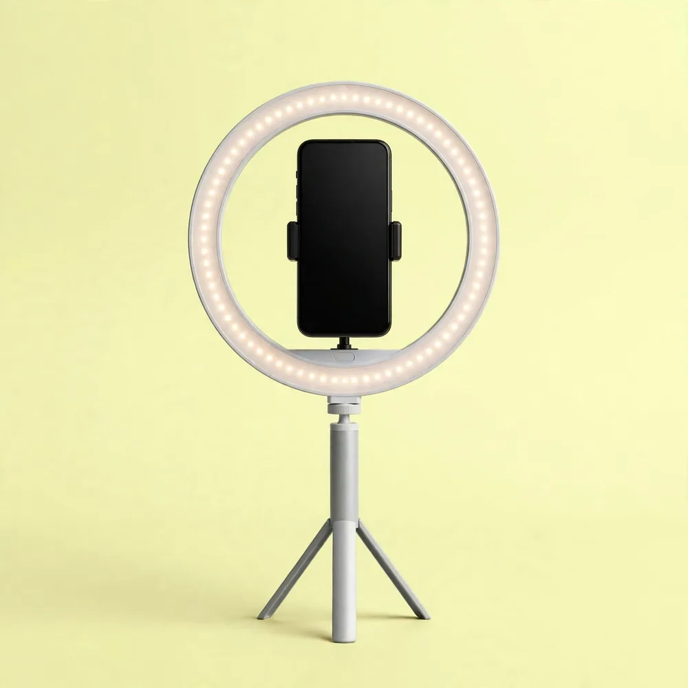 A phone on a vertical tripod